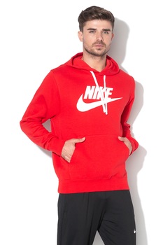 Nike, Hanorac cu buzunar kangaroo si imprimeu logo, Sportswear Club, Rosu/Alb Nike, Hanorac cu buzunar kangaroo si imprimeu logo, Sportswear Club, Rosu/Alb