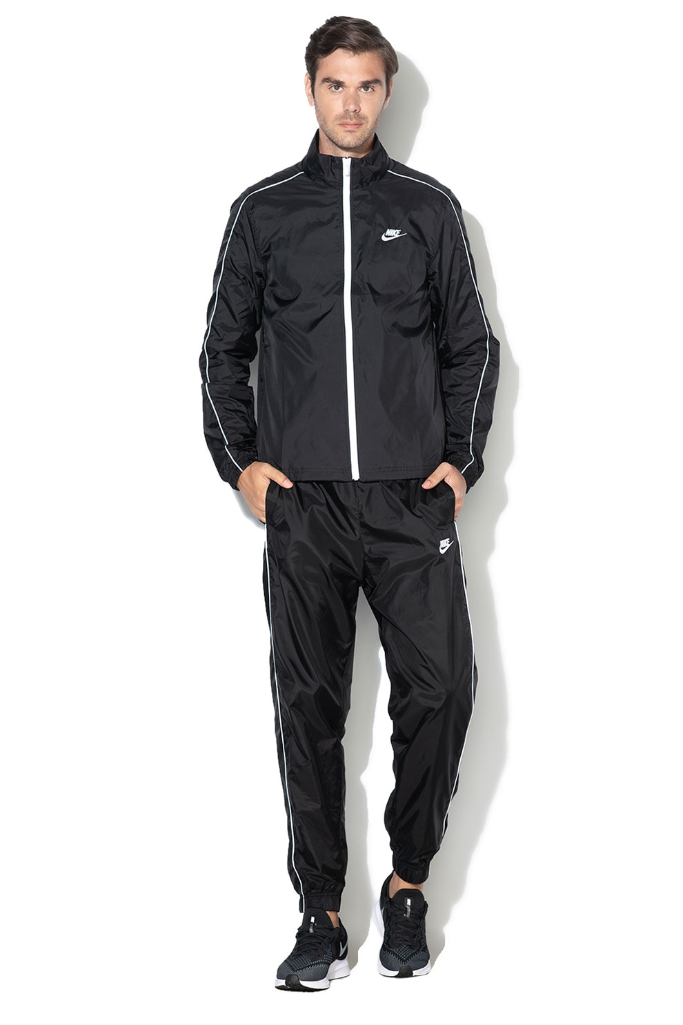 Nike, Trening lejer cu fermoar Sportswear, Negru/Alb