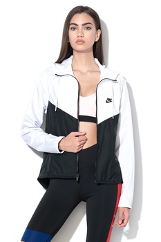 Nike, Jacheta usoara lejera cu imprimeu logo discret, Alb/Negru Nike, Jacheta usoara lejera cu imprimeu logo discret, Alb/Negru