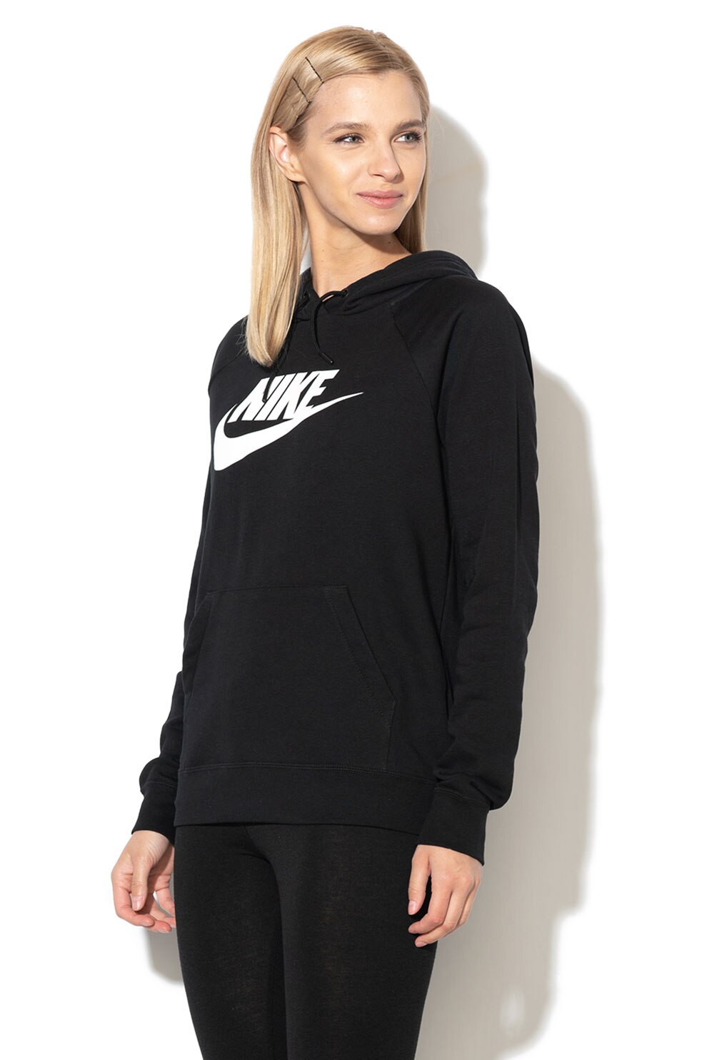 Nike, Hanorac cu maneci raglan si buzunar kangaroo Essential, Negru