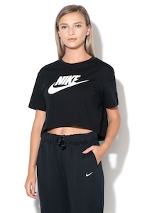 Nike, Къса тениска от памук Essentials с лого, Черен/Бял, S