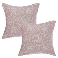 Set 2 fete de perna decorative, BonDia, Model Sacha 090, 40 cm x 40 cm, Bej/Alb, Flori/Oriental