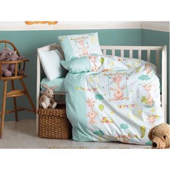 Lenjerie pentru patut bebe, Cottonbox, 3 Piese, model Zurafa , Bumbac 100% Lenjerie pentru patut bebe, Cottonbox, 3 Piese, model Zurafa , Bumbac 100%