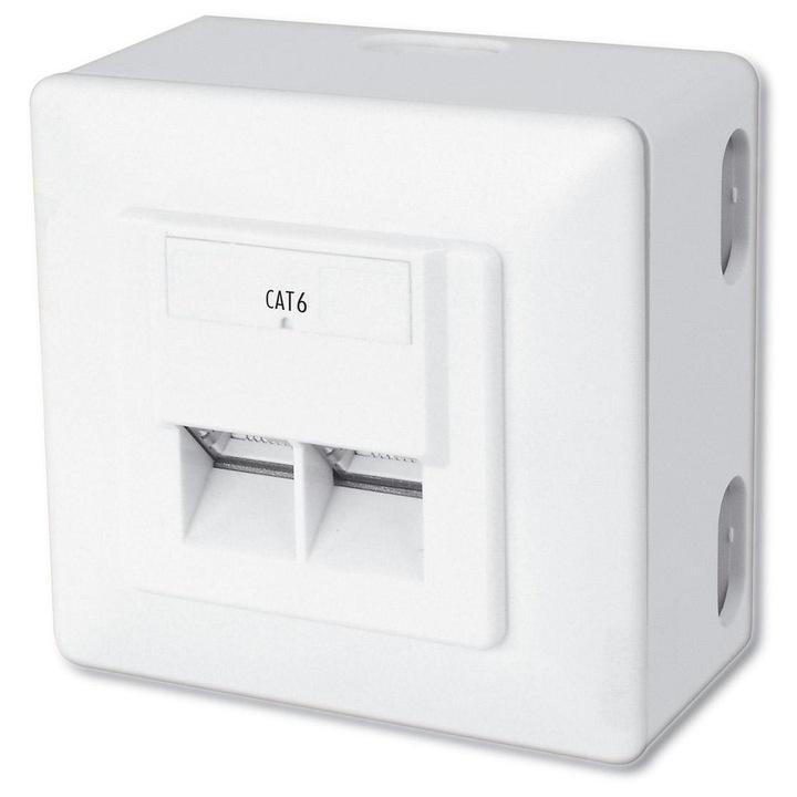 Екраниран модулен стенен контакт, Digitus, cat5e 2xRJ45, бял