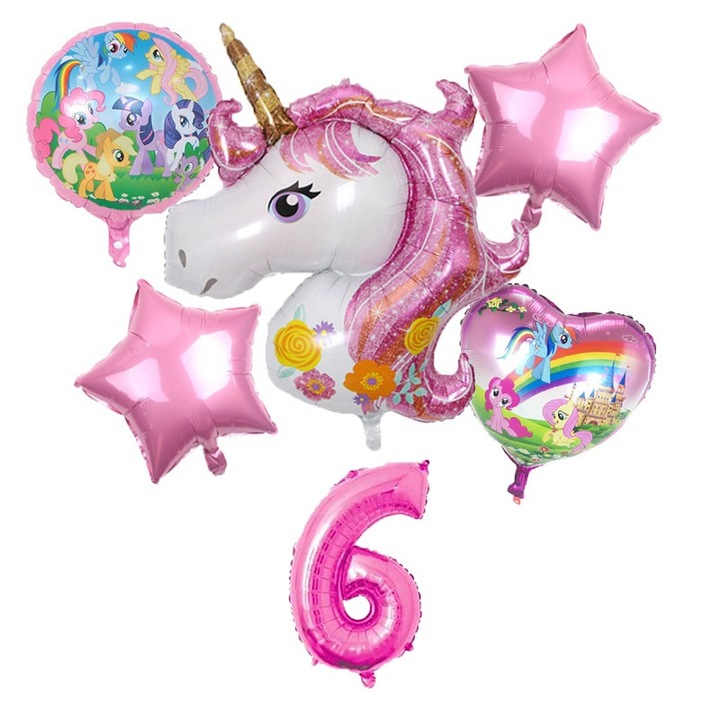 Set 6 baloane folie Unicorn magic, My Little Pony, cifra 6, 117 x 85 cm