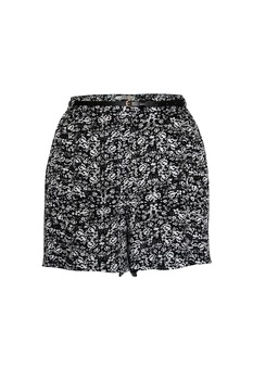 Pantaloni scurti cu imprimeu floral si curea, de dama, Negru/Alb, Papaya Pantaloni scurti cu imprimeu floral si curea, de dama, Negru/Alb, Papaya