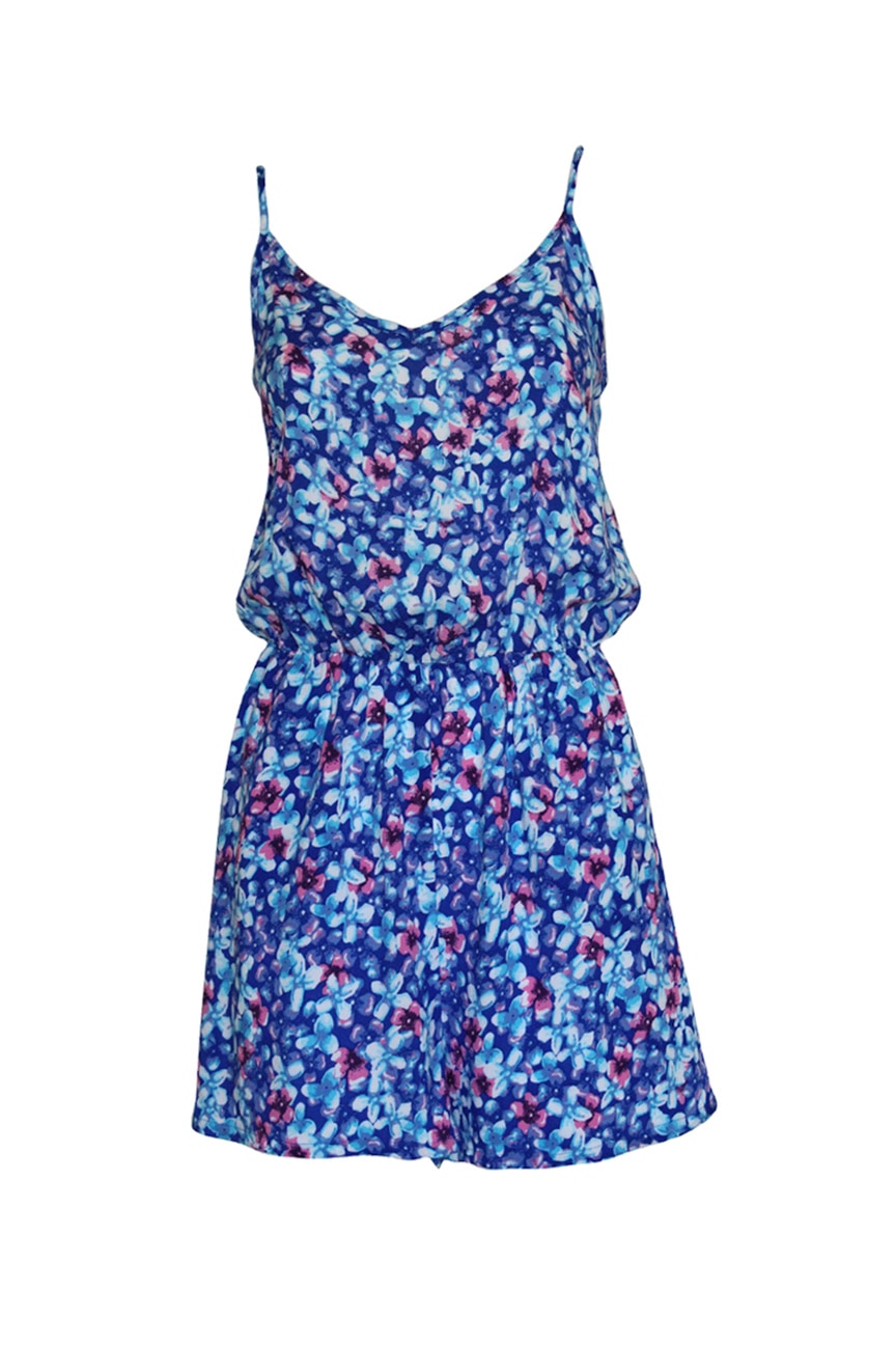 Salopeta cu bretele tip rochie si imprimeu floral, de dama, Multicolor, Papaya, 10 UK