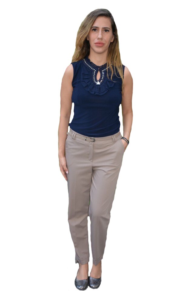 Pantaloni Amelia ,croi conic, curea in talie,D&J Exclussive, Bej