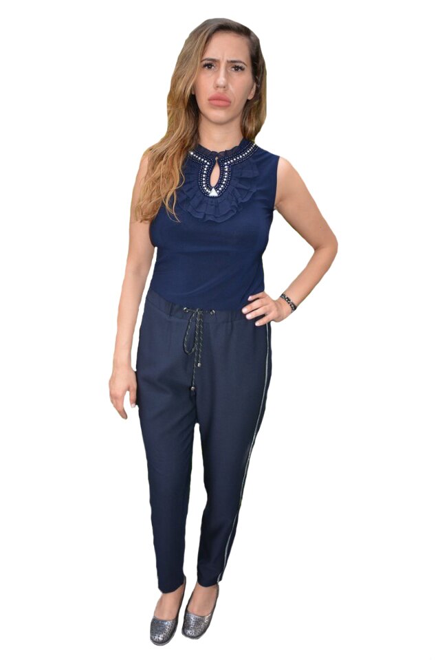 Pantaloni lejeri,croi conic,elastic in talie,D&J Exclussive, Albastru marin