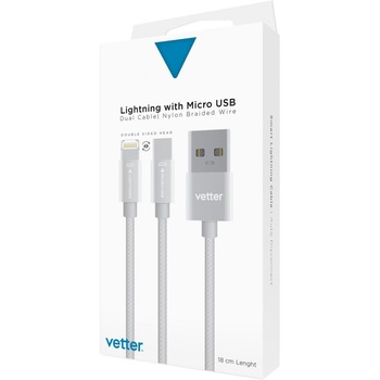 Cablu de date Vetter Lightning, Micro USB, Nylon Braided Wire, 18 cm Cablu de date Vetter Lightning, Micro USB, Nylon Braided Wire, 18 cm