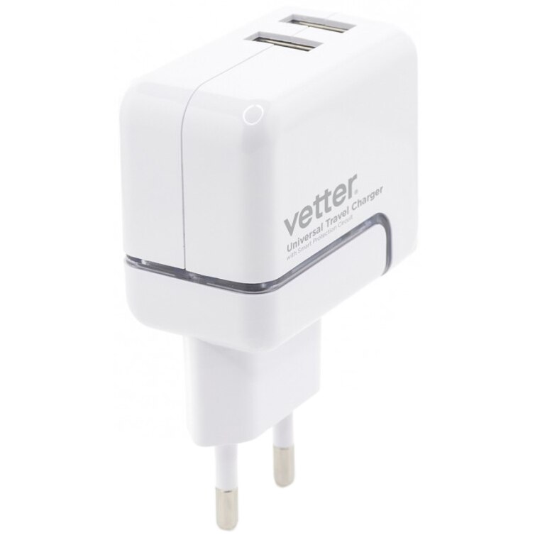 Incarcator retea si cablu Vetter pentru iPhone, 2.4A Dual USB, White