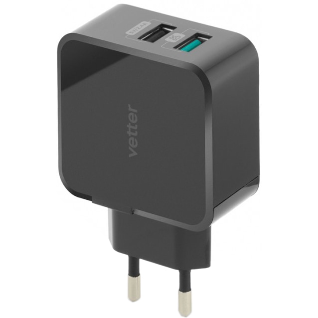 Incarcator retea universal Vetter, Fast Travel Charger, 27W Dual Port, Quick Charge 3.0, Black