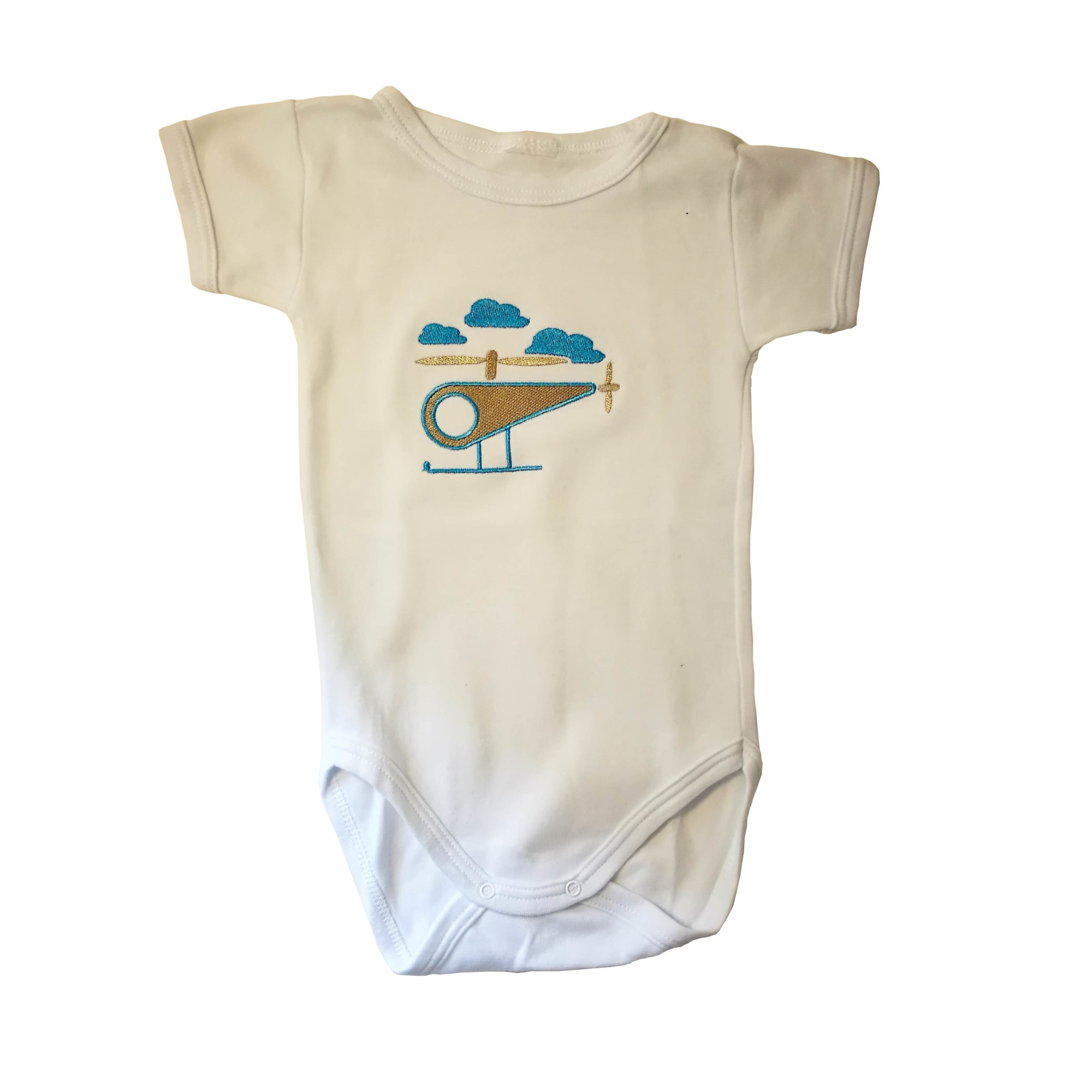 Body bebelusi, Zada, alb, bumbac 100%, broderie elicopter, 74 cm, 6-9 luni