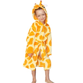 Halat de baie, ZZZ sleep GOOD SLEEPING ! pentru fete si baieti, model cu Girafa Hazlie, Portocaliu/ Alb, varsta 11-13 ani