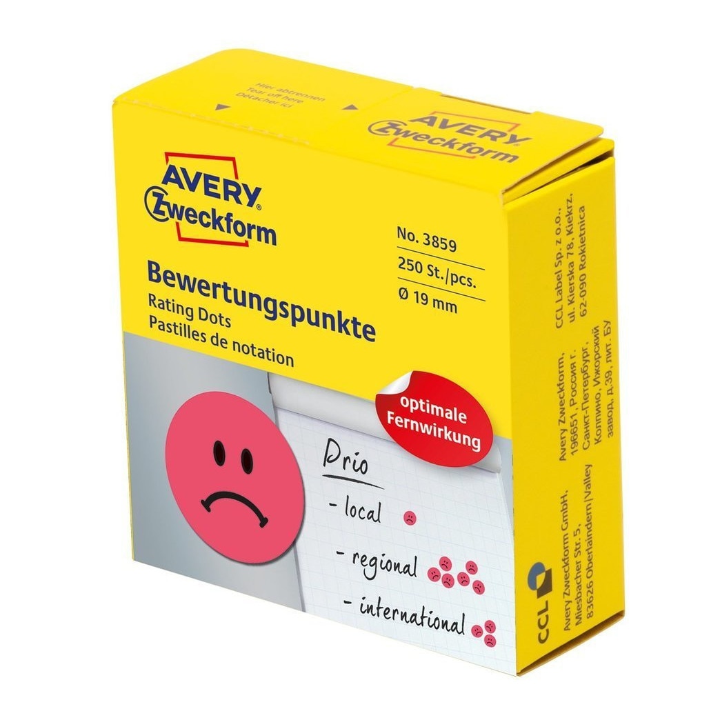 Buline de evaluare SAD FACE, Avery Zweckform 3859, rosu
