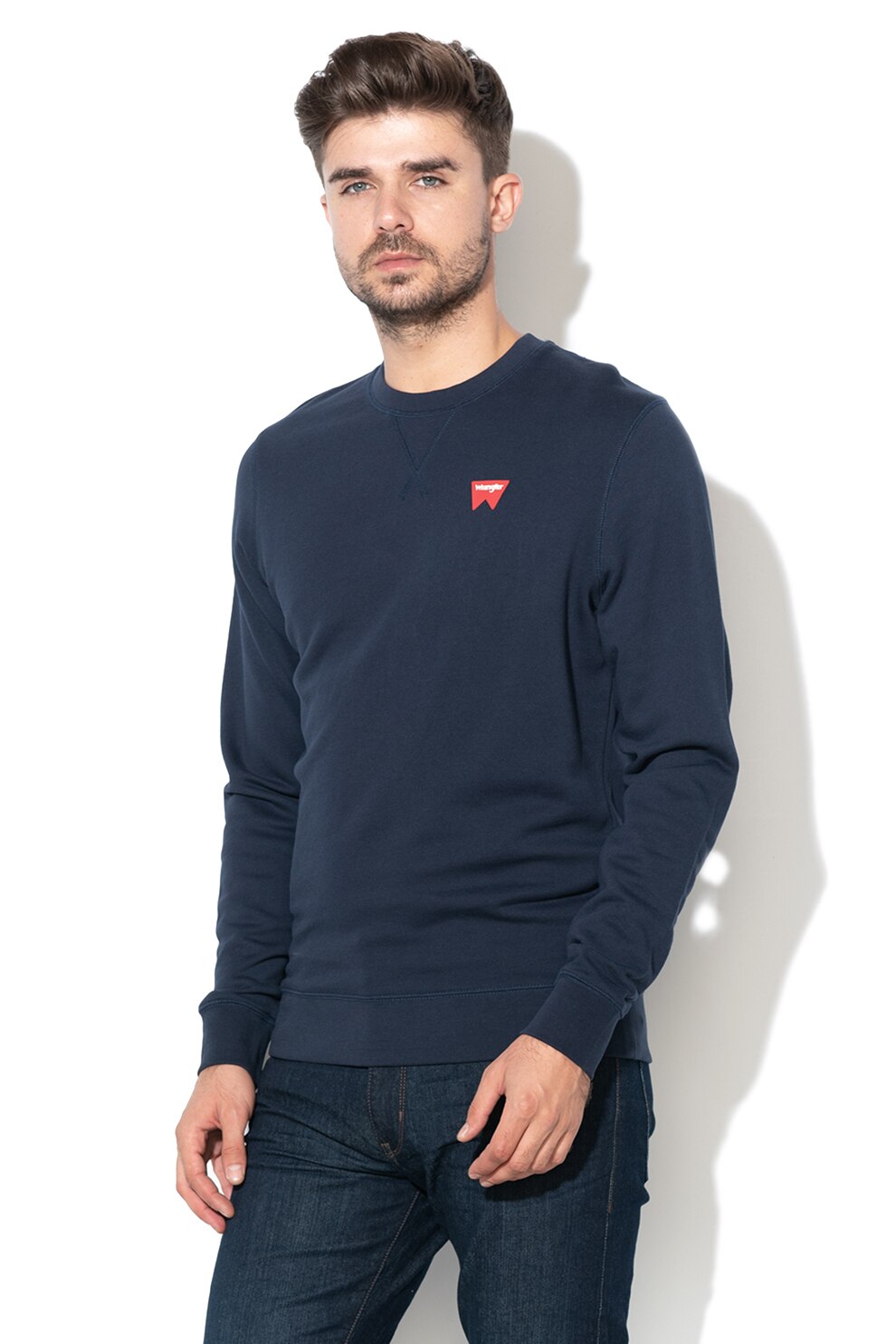 Wrangler, Bluza sport de bumbac, cu aplicatie logo, Bleumarin, L