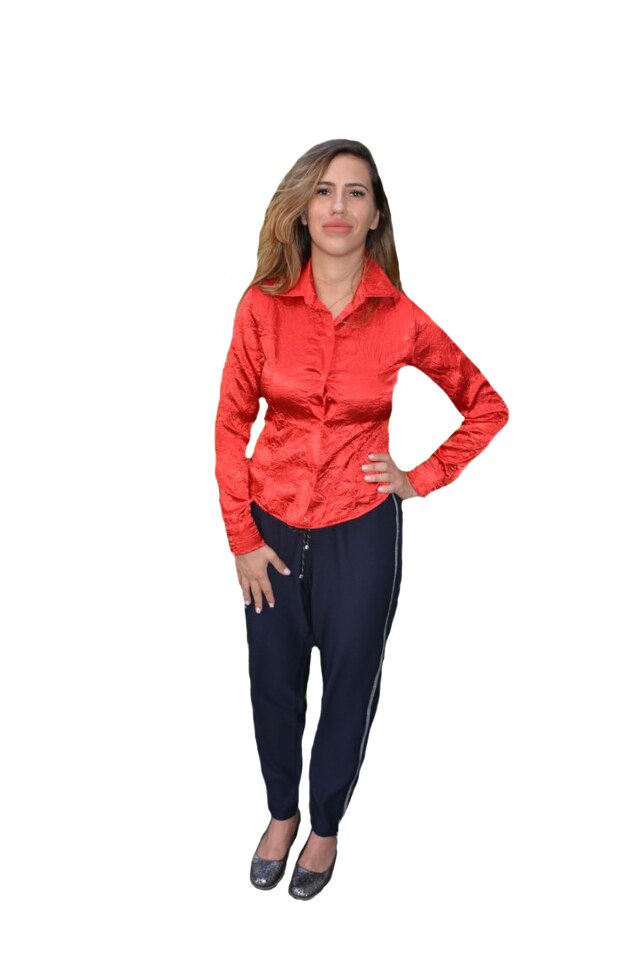 Camasa din material lucios,maneca lunga,D&J Exclussive, Rosu