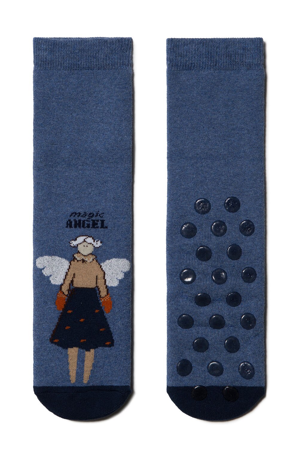 Sosete flausate antiderapante cu model ingeras, Conte Elegant Happy 291, Denim 38-39