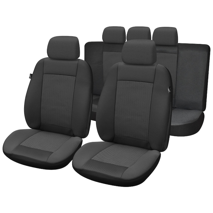 Set huse scaune auto Smartic®, Lux, 11 piese, compatibile cu airbag, rabatabile, 3 straturi de material, negru deschis