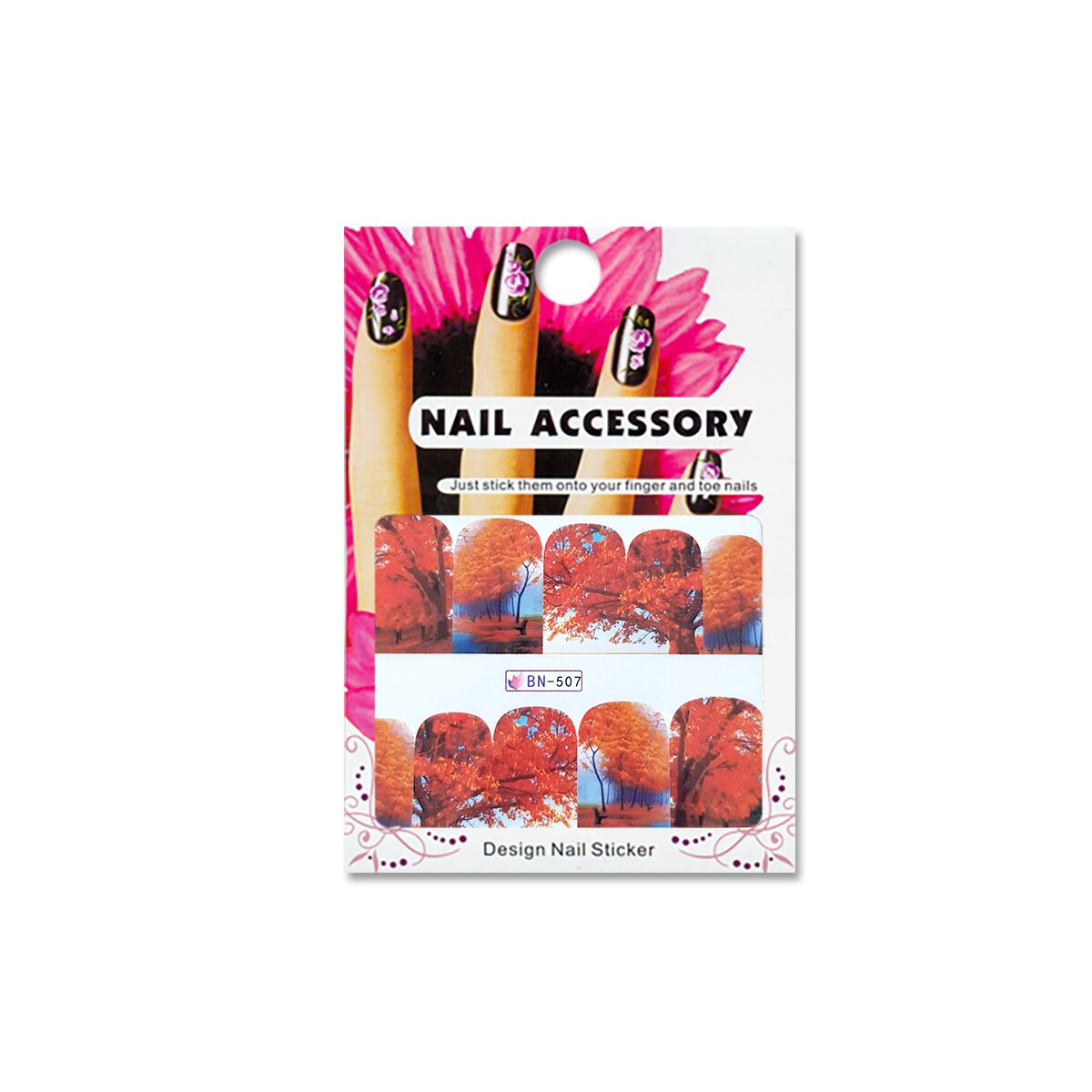 Tatuaj sticker cu efect acrilic pentru decor unghii BN-507, MoonbasaNails, Multicolor