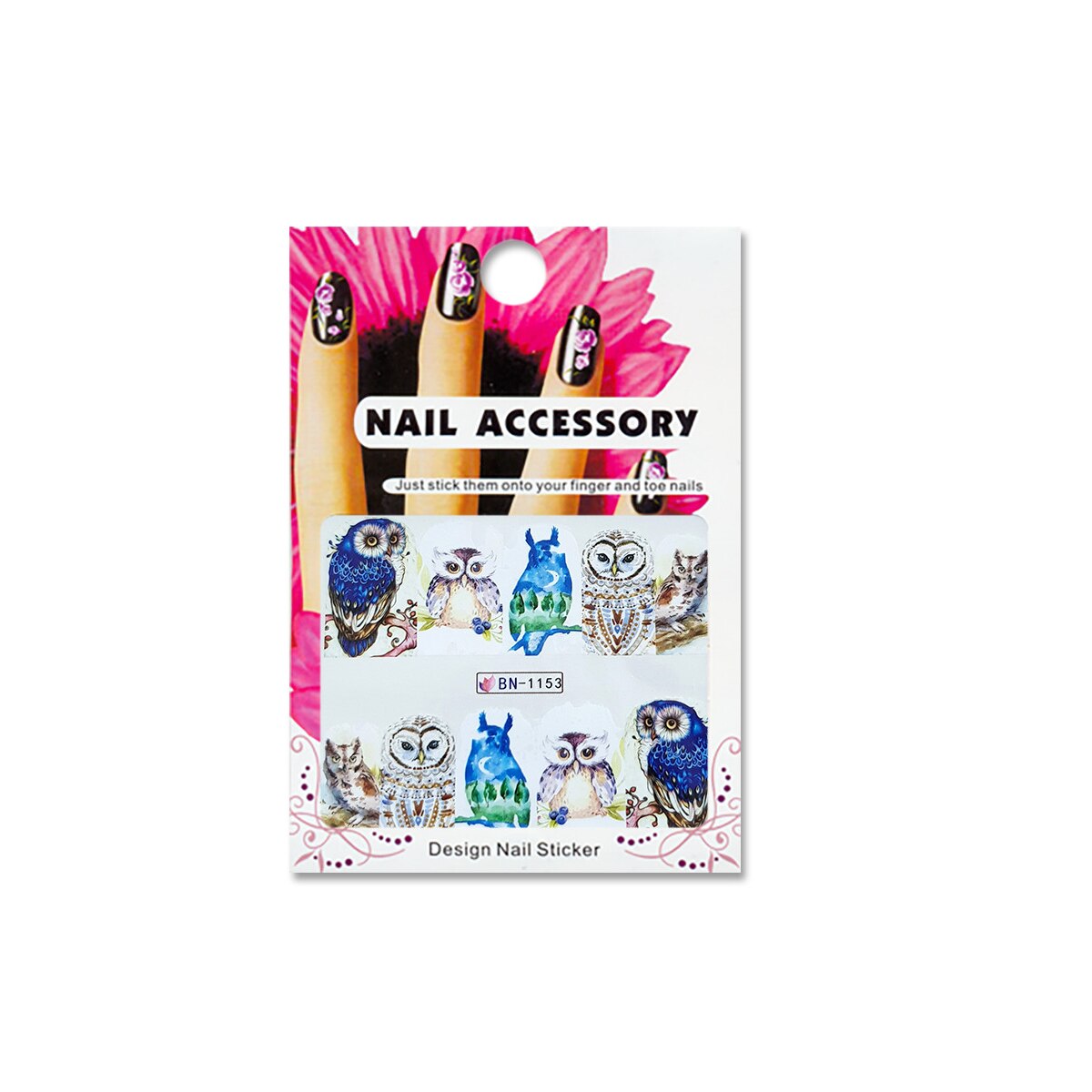Tatuaj sticker cu efect acrilic pentru decor unghii BN-1153, MoonbasaNails, Multicolor