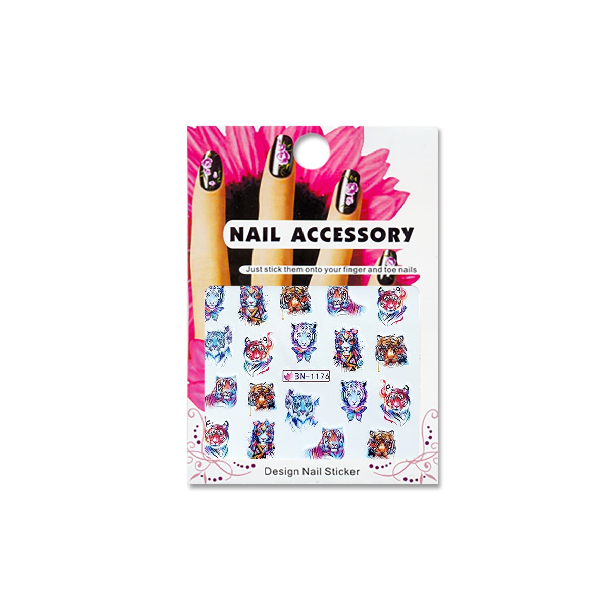 Tatuaj sticker cu efect acrilic pentru decor unghii BN-1176, MoonbasaNails, Multicolor