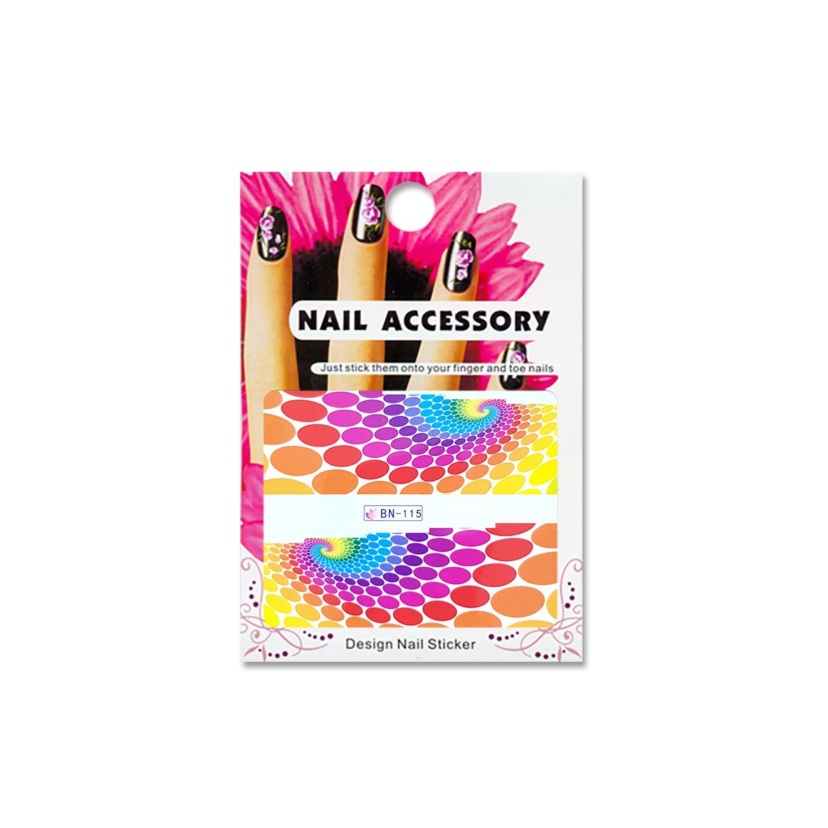Tatuaj sticker cu efect acrilic pentru decor unghii BN-115, MoonbasaNails, Multicolor