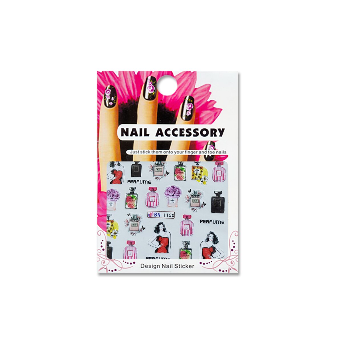 Tatuaj sticker cu efect acrilic pentru decor unghii BN-1150, MoonbasaNails, Multicolor