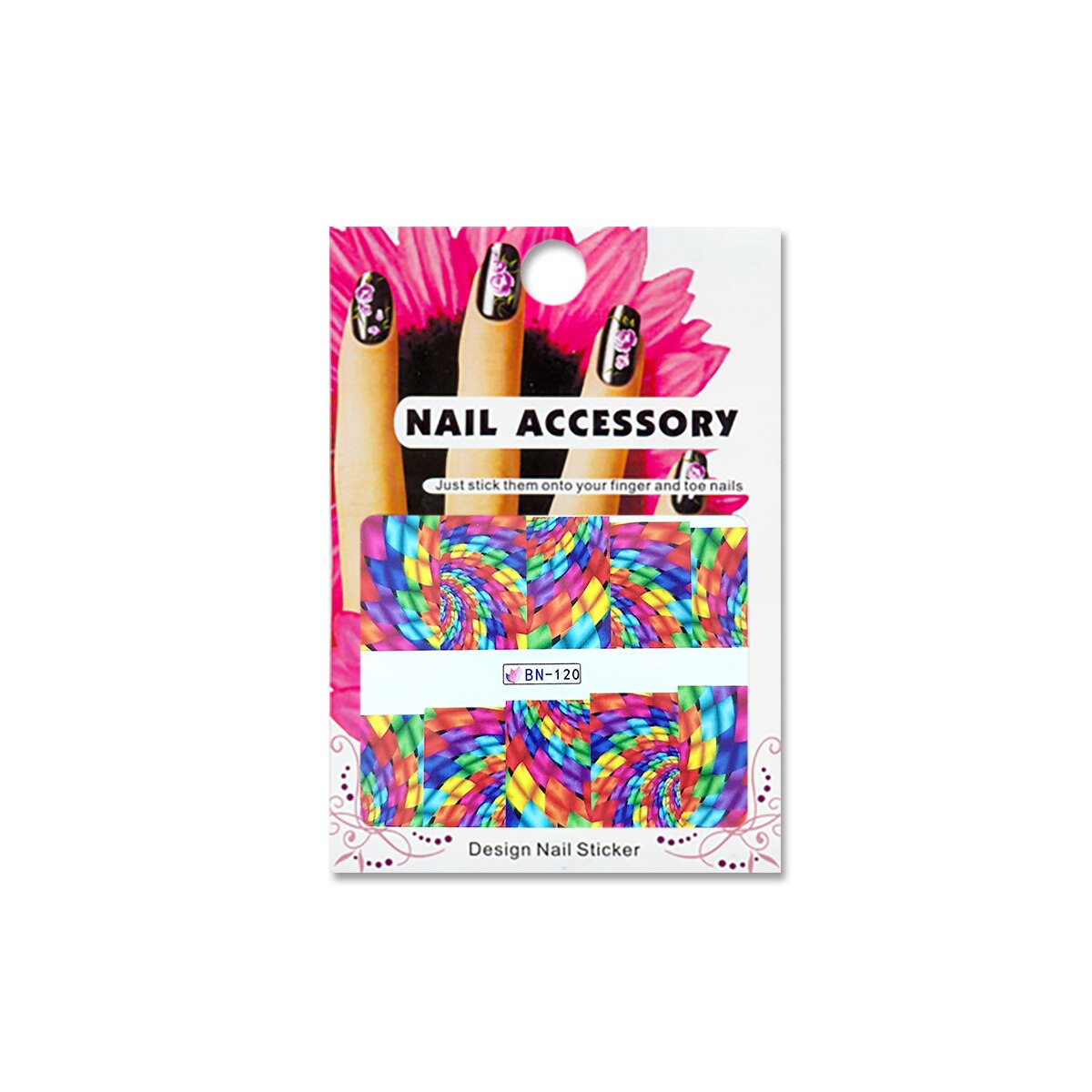 Tatuaj sticker cu efect acrilic pentru decor unghii BN-120, MoonbasaNails, Multicolor