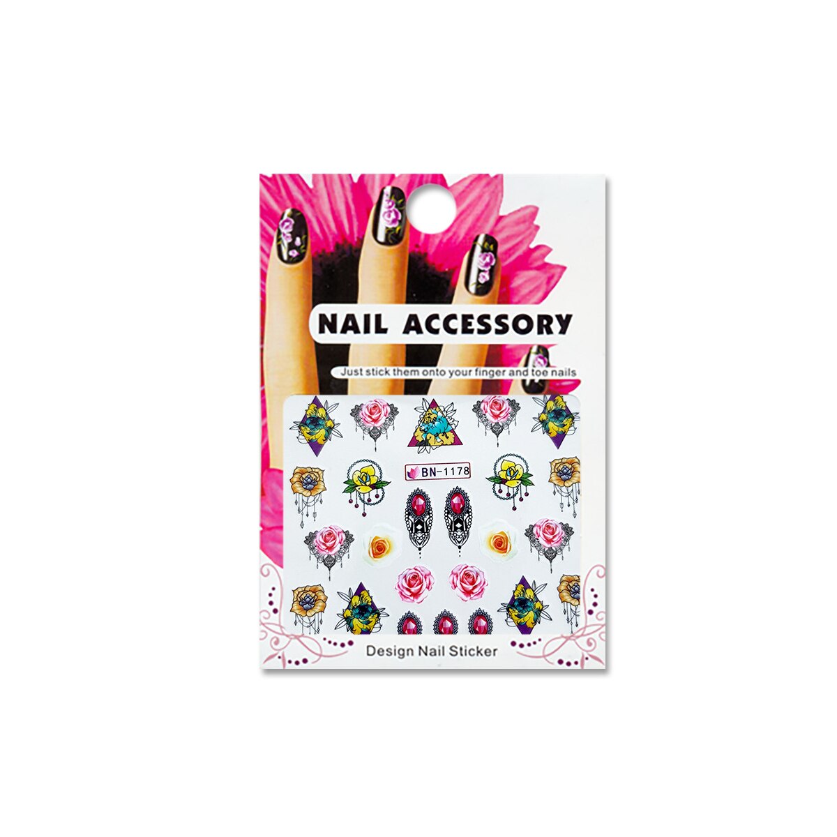 Tatuaj sticker cu efect acrilic pentru decor unghii BN-1178, MoonbasaNails, Multicolor