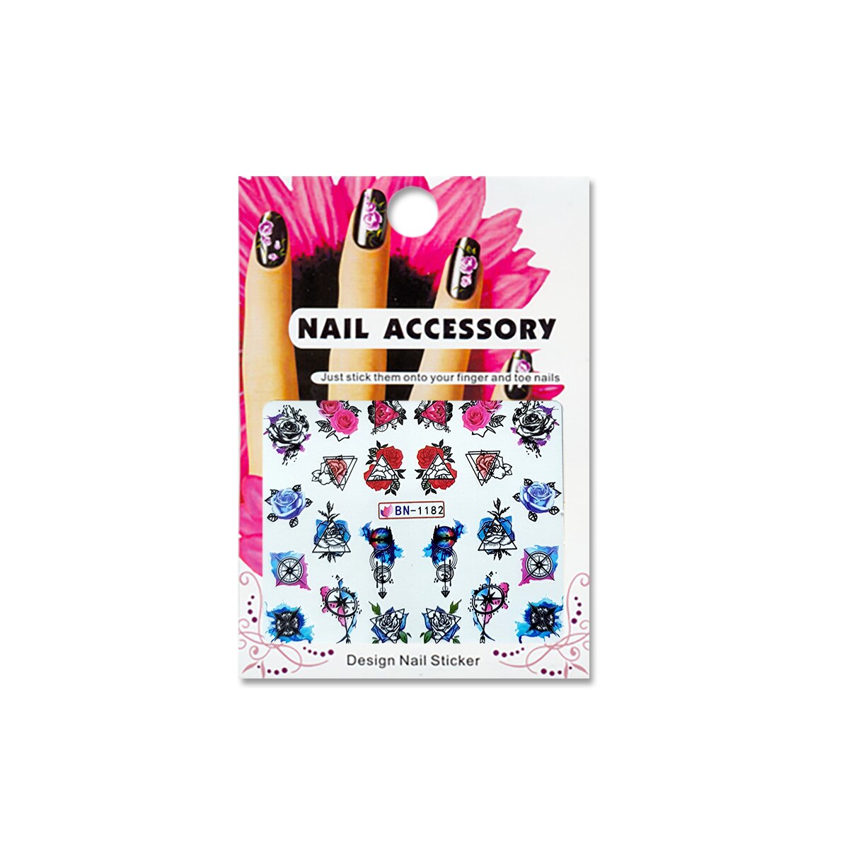 Tatuaj sticker cu efect acrilic pentru decor unghii BN-1182, MoonbasaNails, Multicolor