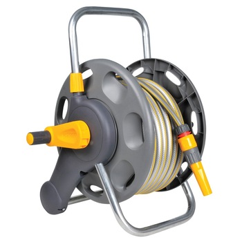 Set tambur pentru furtun, o lancie, 2 conectori furtun + 1 conector Aqua Stop, racord robinet 3/4, 1/2 25 m furtun 13 mm, culoare gri Set tambur pentru furtun, o lancie, 2 conectori furtun + 1 conector Aqua Stop, racord robinet 3/4, 1/2 25 m furtun 13 mm, culoare gri
