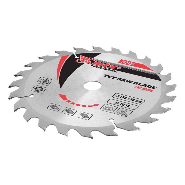Диск за рязане на дърво MTX, 190 х 20 mm, 24 зъба, Преходна втулка 16/20