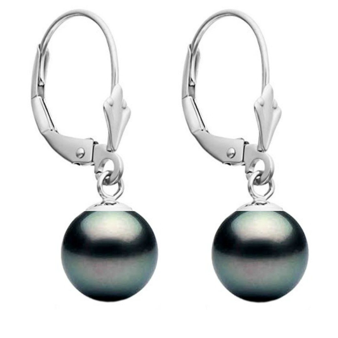 Cercei Aur Alb Model Lalea cu Perle Naturale Negre Premium de 8 mm