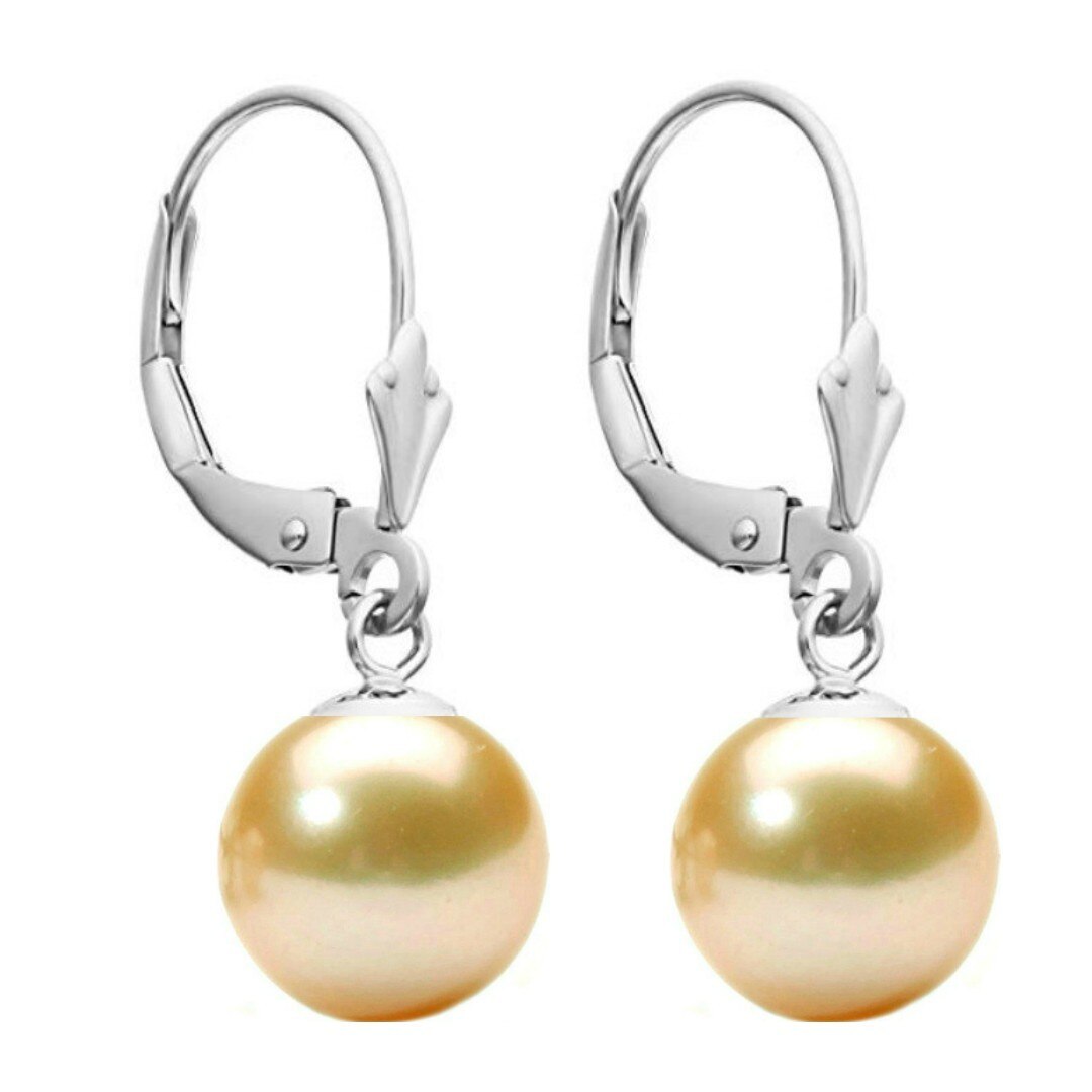 Cercei Aur Alb Model Lalea cu Perle Naturale Crem Premium de 8 mm
