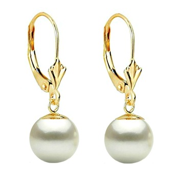 Cercei Aur Galben Model Lalea cu Perle Naturale Albe Premium de 8 mm Cercei Aur Galben Model Lalea cu Perle Naturale Albe Premium de 8 mm