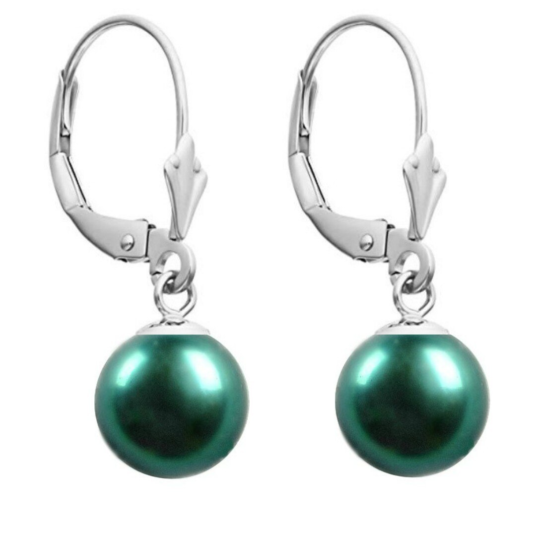 Cercei Aur Alb Model Lalea cu Perle Naturale Verde Smarad Premium de 8 mm