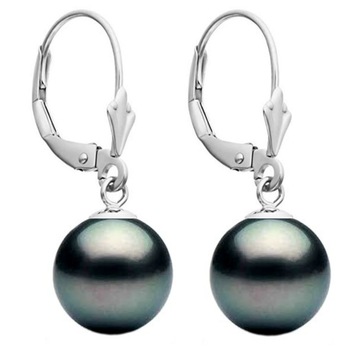 Cercei Aur Alb Model Lalea cu Perle Naturale Negre Premium de 10 mm Cercei Aur Alb Model Lalea cu Perle Naturale Negre Premium de 10 mm