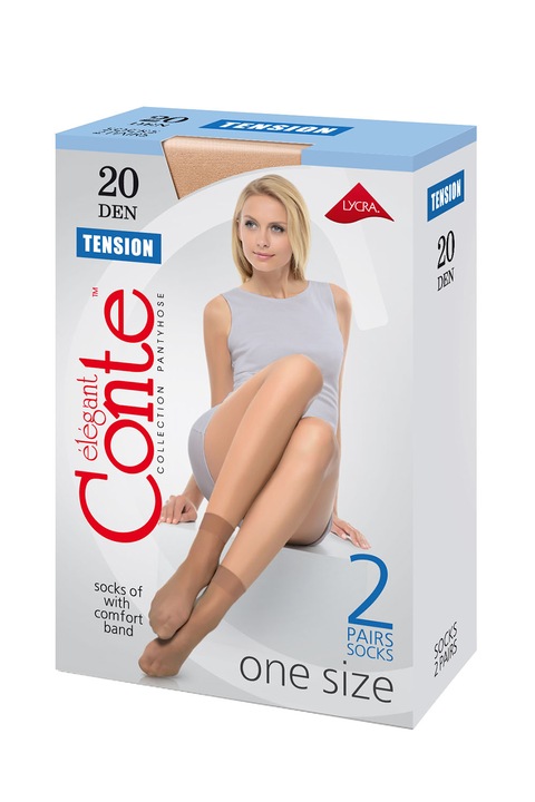 Къси чорапи 1/2 Lycra, Conte Elegant Tension 20 Den, Nero 36-39 (2 чифта)