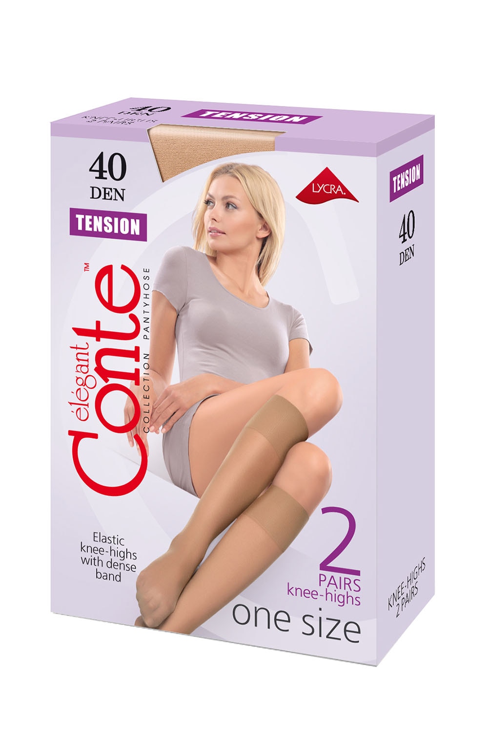 Sosete lungi 3/4 Lycra, Conte Elegant Tension 40 Den, Natural 36-39 (2 perechi)