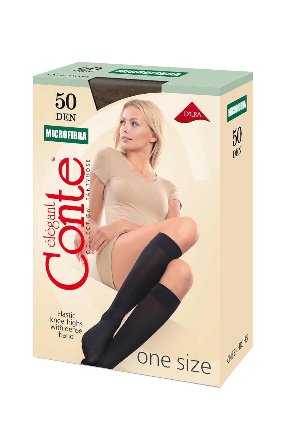 Sosete lungi 3/4 poliamida, Conte Elegant Microfibra 50 Den, Negru, 36-39