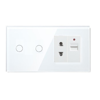 Intrerupator Smart Touch dublu cap scara/cruce WiFi compatibil cu Alexa, Google Home, IFTTT Alb+Priza 2 Pini+USB Intrerupator Smart Touch dublu cap scara/cruce WiFi compatibil cu Alexa, Google Home, IFTTT Alb+Priza 2 Pini+USB