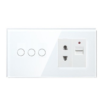 Intrerupator Smart Touch triplu cap scara/cruce WiFi compatibil cu Alexa, Google Home, IFTTT Alb+Priza 2 Pini+USB Intrerupator Smart Touch triplu cap scara/cruce WiFi compatibil cu Alexa, Google Home, IFTTT Alb+Priza 2 Pini+USB