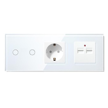 Intrerupator Smart Touch dublu cap scara/cruce WiFi compatibil cu Alexa, Google Home, IFTTT Alb+Priza+2xUSB 3.1A Intrerupator Smart Touch dublu cap scara/cruce WiFi compatibil cu Alexa, Google Home, IFTTT Alb+Priza+2xUSB 3.1A