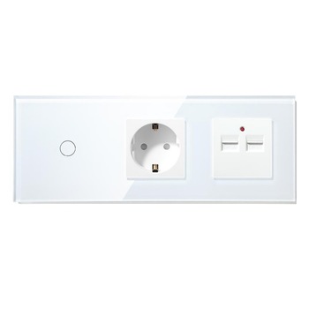 Intrerupator Smart Touch simplu cap scara/cruce WiFi compatibil cu Alexa, Google Home, IFTTT Alb+Priza+2xUSB 3.1A Intrerupator Smart Touch simplu cap scara/cruce WiFi compatibil cu Alexa, Google Home, IFTTT Alb+Priza+2xUSB 3.1A