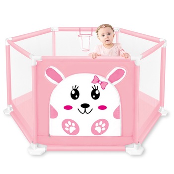 Tarc de joaca pentru copii cu imprimeu si usita cu fermoar, Roz TT3004 Tarc de joaca pentru copii cu imprimeu si usita cu fermoar, Roz TT3004