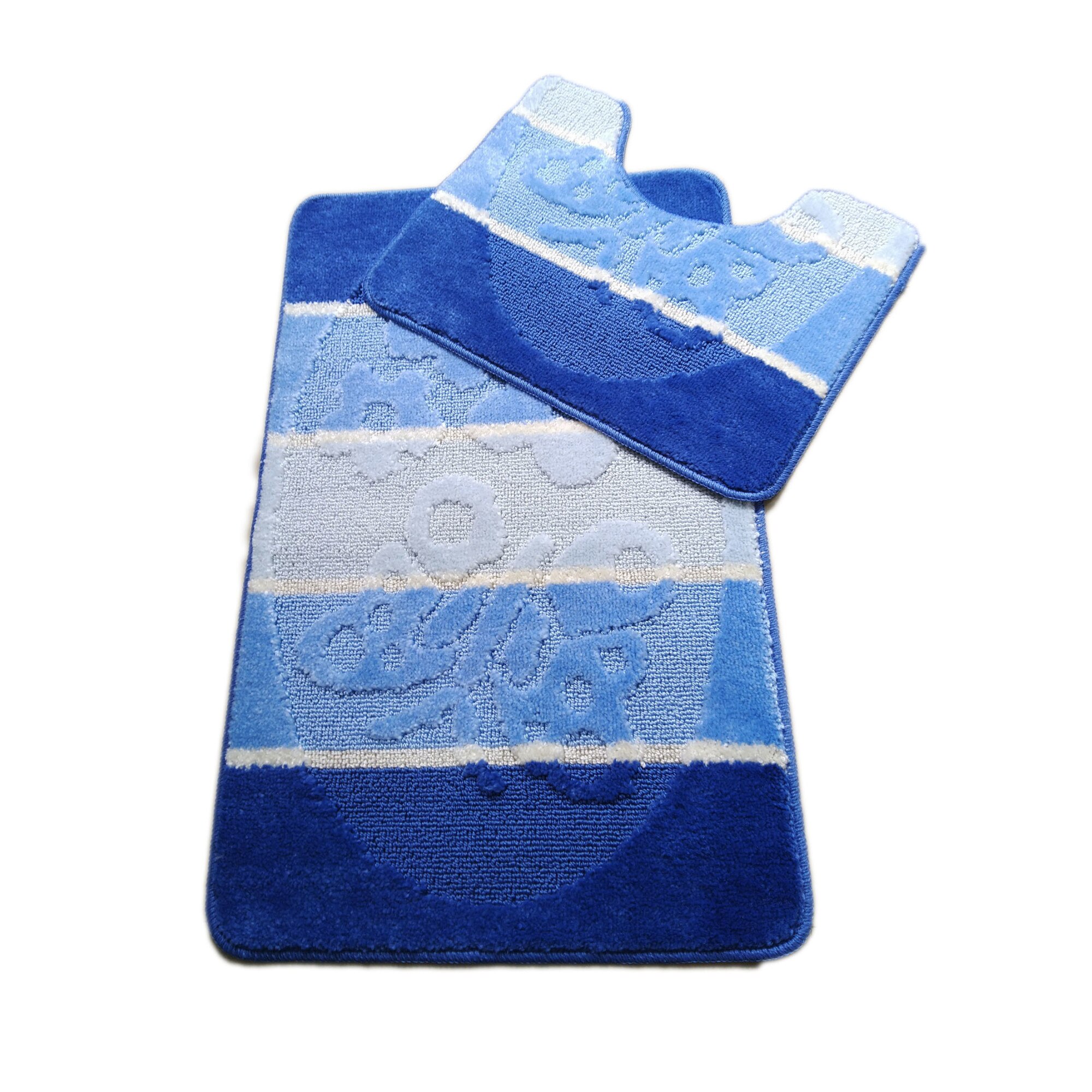 Set 2 covorase baie Basic Standard , 50x80cm/40x50cm, antiderapant, polipropilena, tip dungi, culoare albastru degrade, model fluturi , gramaj 800 g