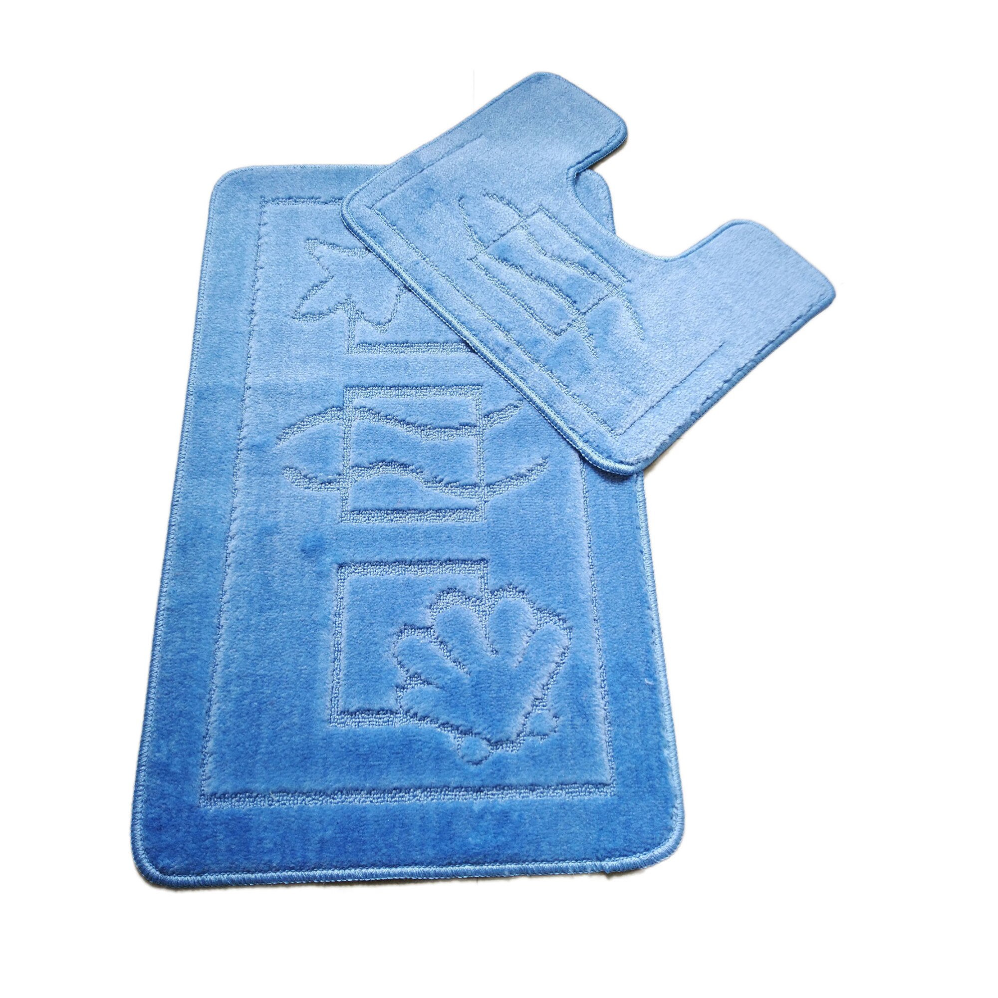 Set 2 covorase baie Basic Standard , 50x80cm/40x50cm , antiderapant , polipropilena, tip uni, culoare bleo, model maritim , gramaj 800 g