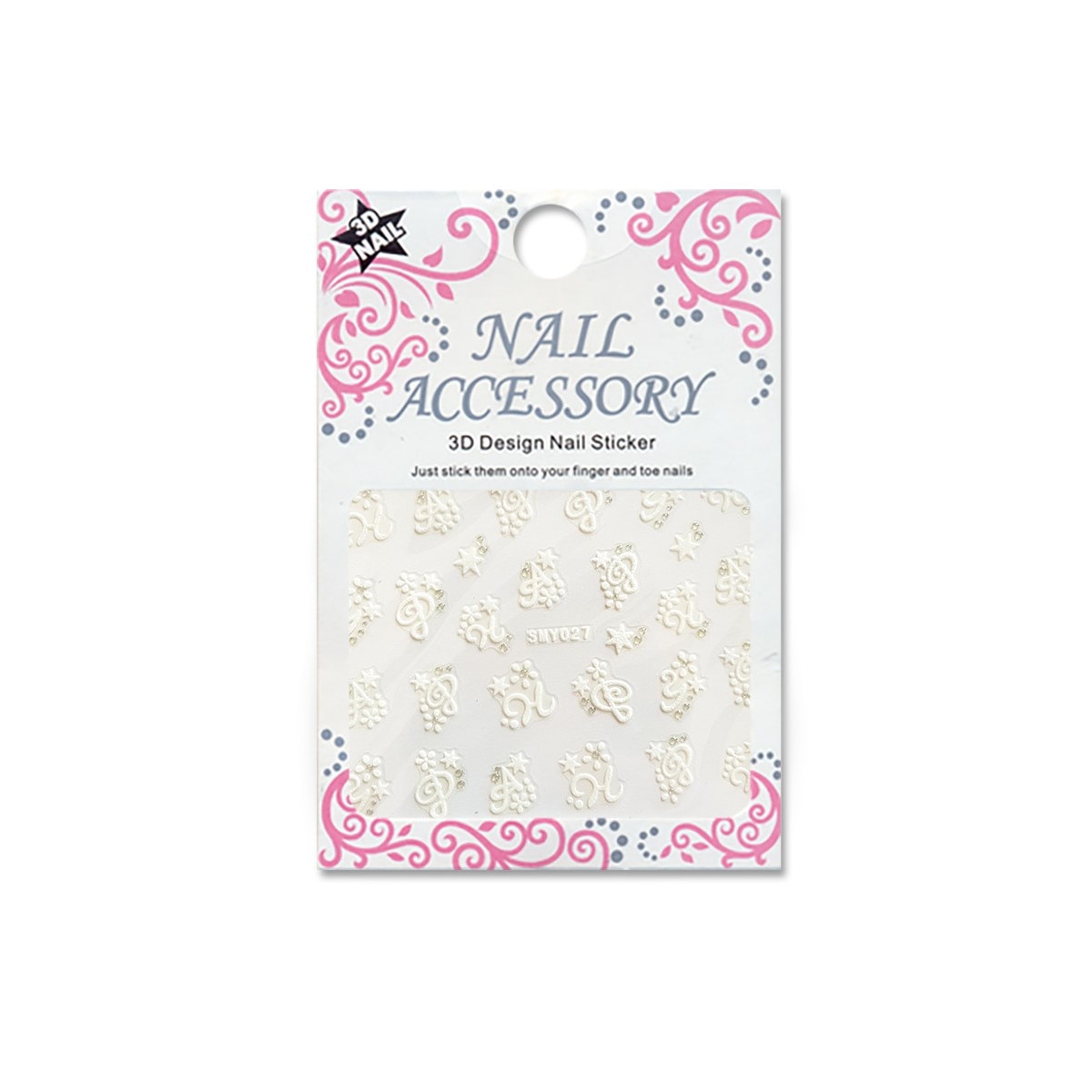 Decoratiuni cu efect acrilic 3D, MoonbasaNails, SMY027-WS, Model litere, Alb