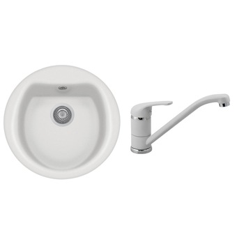 Set chiuveta granit Smart Fix Atlantic 51.10, 510 mm, adancime 220 mm + Baterie Smart Fix Quarmix, cartus ceramic, Bianco Latte, 100% Made in Italy Set chiuveta granit Smart Fix Atlantic 51.10, 510 mm, adancime 220 mm + Baterie Smart Fix Quarmix, cartus ceramic, Bianco Latte, 100% Made in Italy